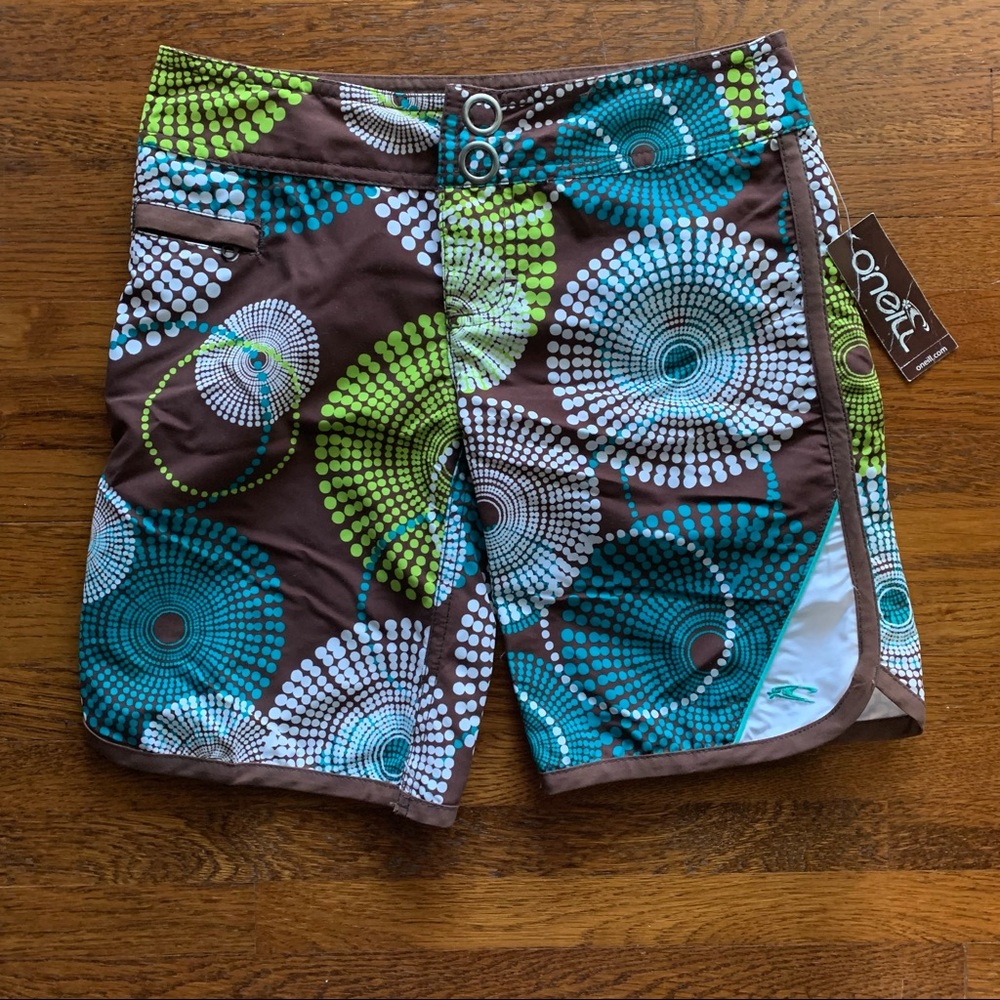 O’Neill Unisex Board Shorts Brown & Green Kids Size 7